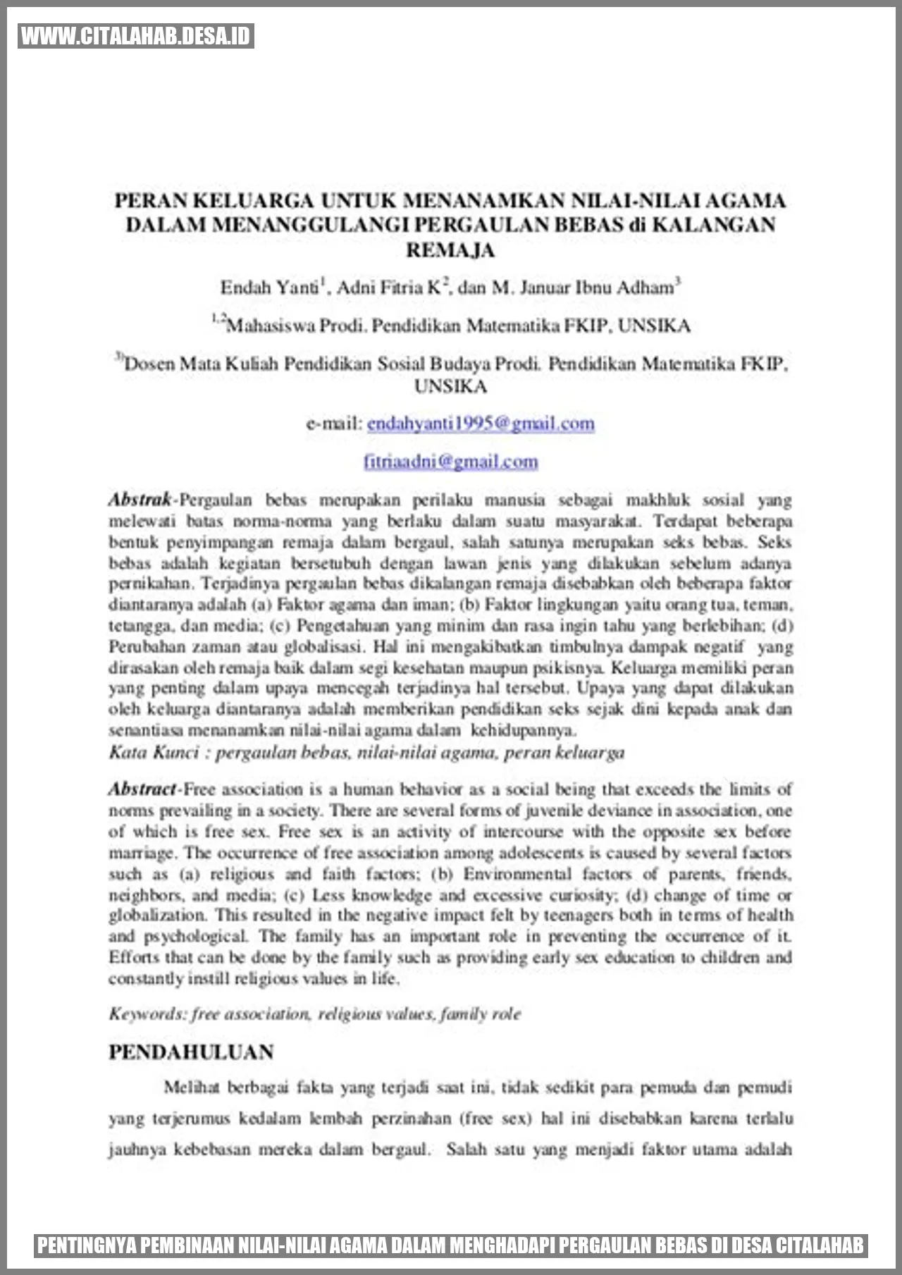 Pentingnya Pembinaan Nilai-Nilai Agama dalam Menghadapi Pergaulan Bebas di Desa Citalahab